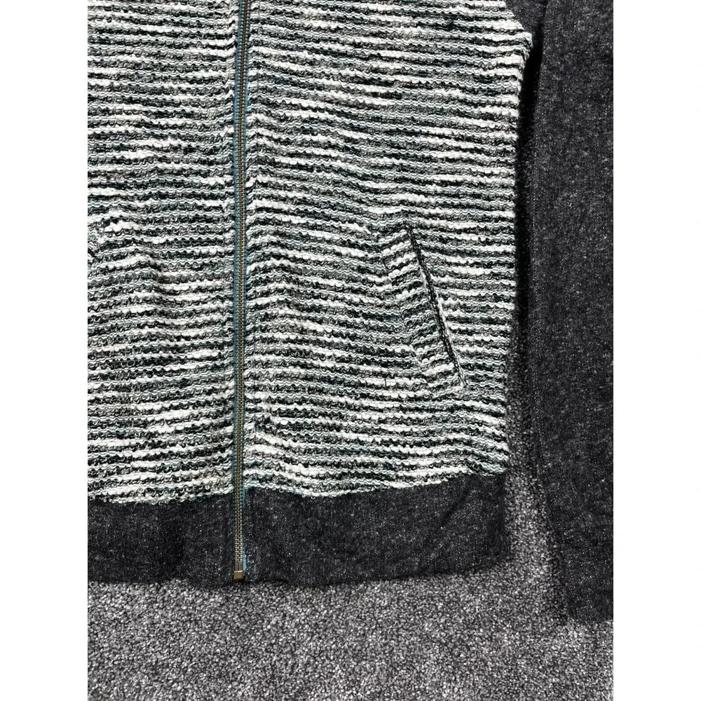 Lucky Brand‎ Sweater Womens XS Knit Boucle Stripe Full Zip Jacket Black & Gray